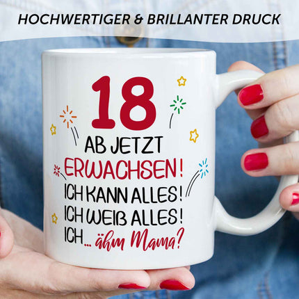 SEO. Bedruckte Tasse - Ab jetzt erwachsen 18 - Weiß Linkreich