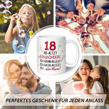 SEO. Bedruckte Tasse - Ab jetzt erwachsen 18 - Weiß Linkreich