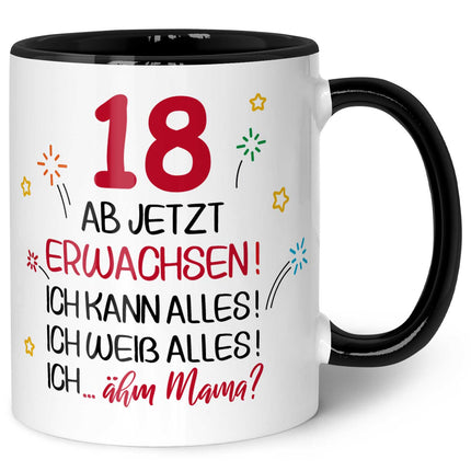SEO. Bedruckte Tasse - Ab jetzt erwachsen 18 - Schwarz & Weiß Linkreich