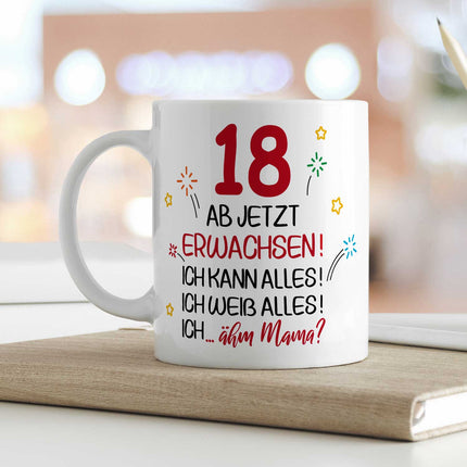 SEO. Bedruckte Tasse - Ab jetzt erwachsen 18 - Weiß Linkreich
