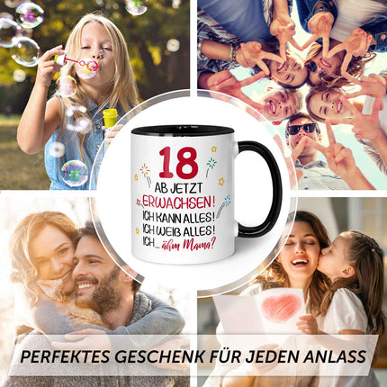 SEO. Bedruckte Tasse - Ab jetzt erwachsen 18 - Schwarz & Weiß Linkreich