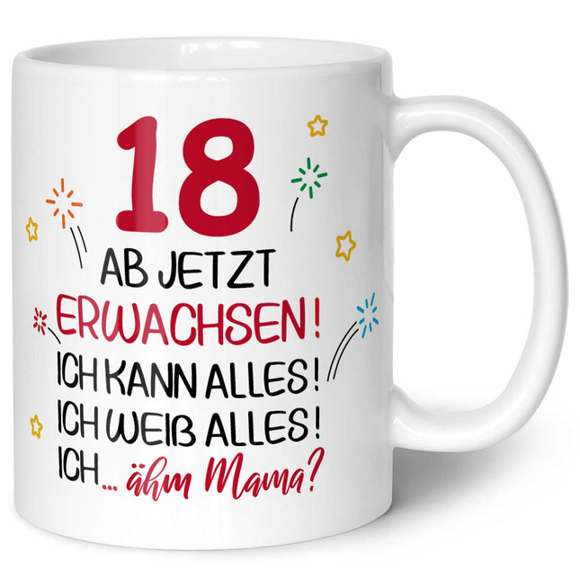 SEO. Bedruckte Tasse - Ab jetzt erwachsen 18 - Weiß Linkreich