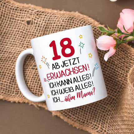 SEO. Bedruckte Tasse - Ab jetzt erwachsen 18 - Weiß Linkreich
