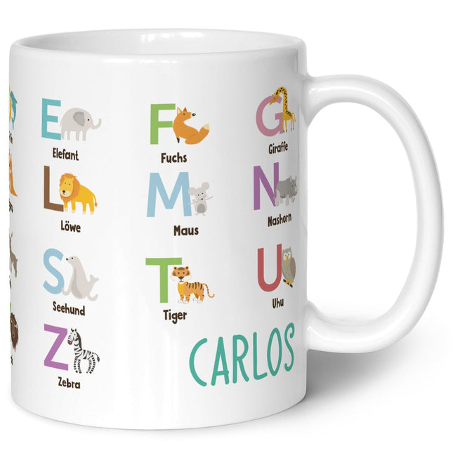 SEO. Bedruckte Tasse - ABC Tiere - Geschenk zur Einschulung - Weiß Linkreich