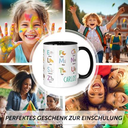 SEO. Bedruckte Tasse - ABC Tiere - Geschenk zur Einschulung - Orange Linkreich