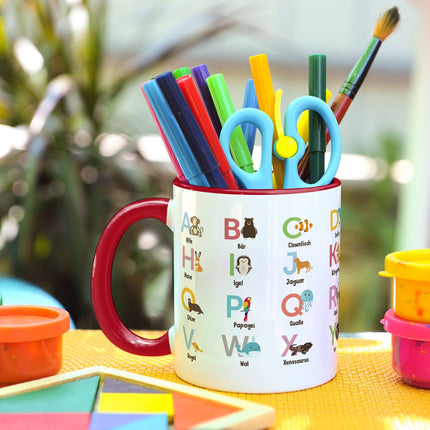 SEO. Bedruckte Tasse - ABC Tiere - Geschenk zur Einschulung - Weiß Linkreich