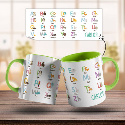 SEO. Bedruckte Tasse - ABC Tiere - Geschenk zur Einschulung - Orange Linkreich