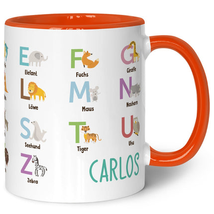 SEO. Bedruckte Tasse - ABC Tiere - Geschenk zur Einschulung - Orange Linkreich