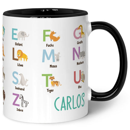 SEO. Bedruckte Tasse - ABC Tiere - Geschenk zur Einschulung - Schwarz Linkreich