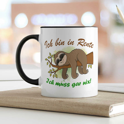 SEO. Bedruckte Tasse Faultier in Rente - Weiß Linkreich