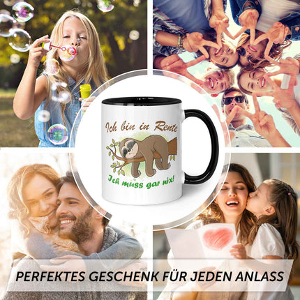 SEO. Bedruckte Tasse Faultier in Rente - Schwarz & Weiß Linkreich