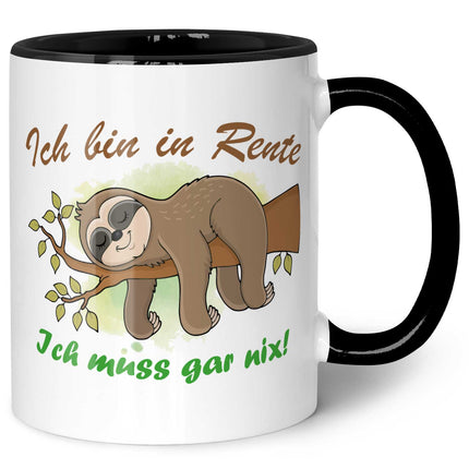 SEO. Bedruckte Tasse Faultier in Rente - Schwarz & Weiß Linkreich