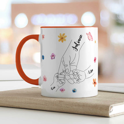 SEO. Bedruckte Tasse - Hände halten Mama - Geschenk zum Muttertag - Weiß Linkreich