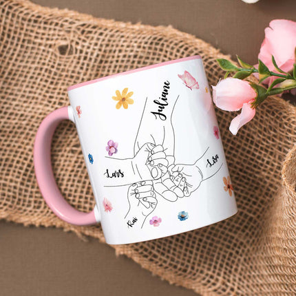 SEO. Bedruckte Tasse - Hände halten Mama - Geschenk zum Muttertag - Rot Linkreich