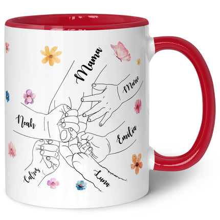 SEO. Bedruckte Tasse - Hände halten Mama - Geschenk zum Muttertag - Rot Linkreich