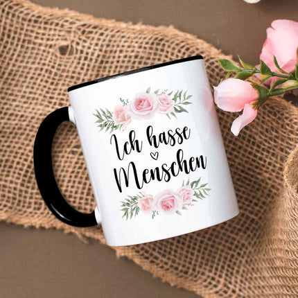 SEO. Bedruckte Tasse Ich hasse Menschen - Schwarz & Weiß Linkreich