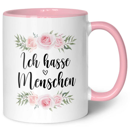 SEO. Bedruckte Tasse Ich hasse Menschen - Rosa Linkreich