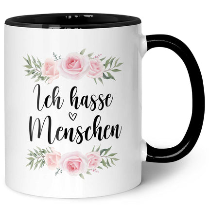 SEO. Bedruckte Tasse Ich hasse Menschen - Schwarz & Weiß Linkreich