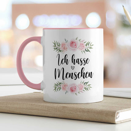 SEO. Bedruckte Tasse Ich hasse Menschen - Rosa Linkreich