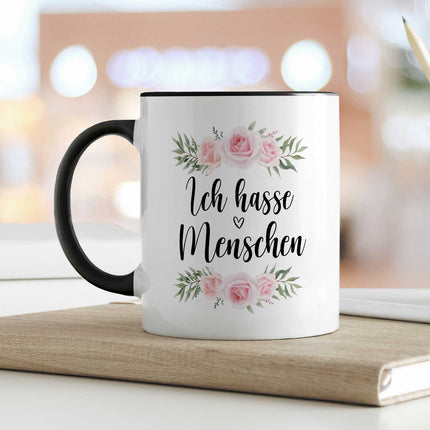 SEO. Bedruckte Tasse Ich hasse Menschen - Schwarz & Weiß Linkreich