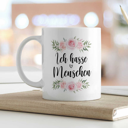 SEO. Bedruckte Tasse Ich hasse Menschen - Weiß Linkreich