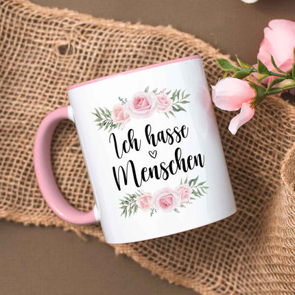 SEO. Bedruckte Tasse Ich hasse Menschen - Rosa Linkreich