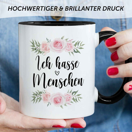 SEO. Bedruckte Tasse Ich hasse Menschen - Schwarz & Weiß Linkreich