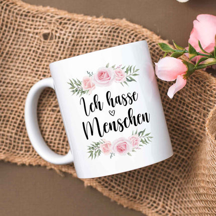 SEO. Bedruckte Tasse Ich hasse Menschen - Weiß Linkreich