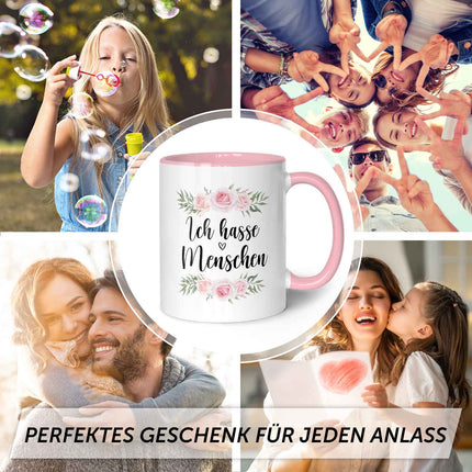 SEO. Bedruckte Tasse Ich hasse Menschen - Rosa Linkreich