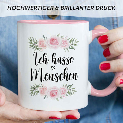 SEO. Bedruckte Tasse Ich hasse Menschen - Rosa Linkreich