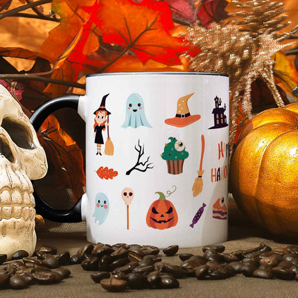 SEO. Bedruckte Tasse im Halloween Motive Design - Schwarz & Weiß Linkreich