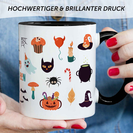 SEO. Bedruckte Tasse im Halloween Motive Design - Schwarz & Weiß Linkreich