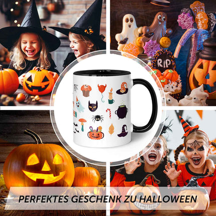SEO. Bedruckte Tasse im Halloween Motive Design - Schwarz & Weiß Linkreich