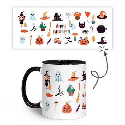 SEO. Bedruckte Tasse im Halloween Motive Design - Schwarz & Weiß Linkreich