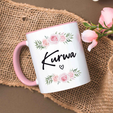 SEO. Bedruckte Tasse Kurwa - Rosa Linkreich