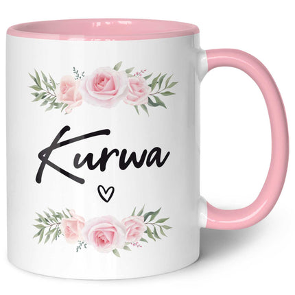 SEO. Bedruckte Tasse Kurwa - Rosa Linkreich