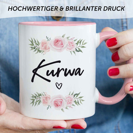 SEO. Bedruckte Tasse Kurwa - Rosa Linkreich