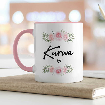 SEO. Bedruckte Tasse Kurwa - Rosa Linkreich