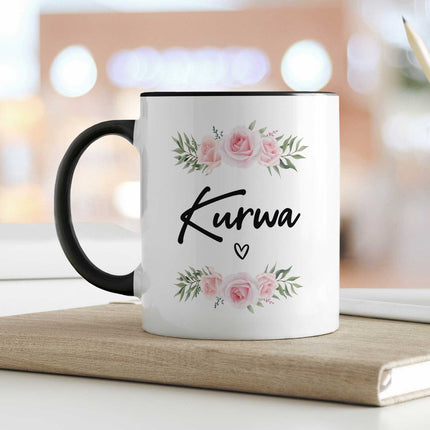 SEO. Bedruckte Tasse Kurwa - Schwarz & Weiß Linkreich
