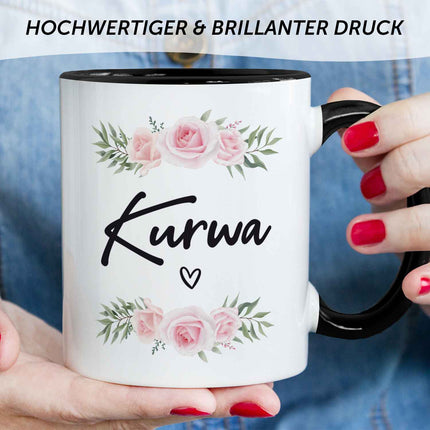 SEO. Bedruckte Tasse Kurwa - Schwarz & Weiß Linkreich