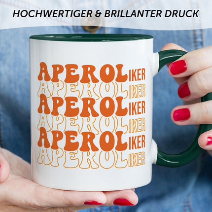 SEO. Bedruckte Tasse mit Aperol Spritz Motiv - Aperoliker - Aperol Geschenk für Frauen und Männer - Dunkelgrün Linkreich