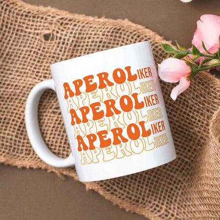 SEO. Bedruckte Tasse mit Aperol Spritz Motiv - Aperoliker - Aperol Geschenk für Frauen und Männer - Weiß Linkreich