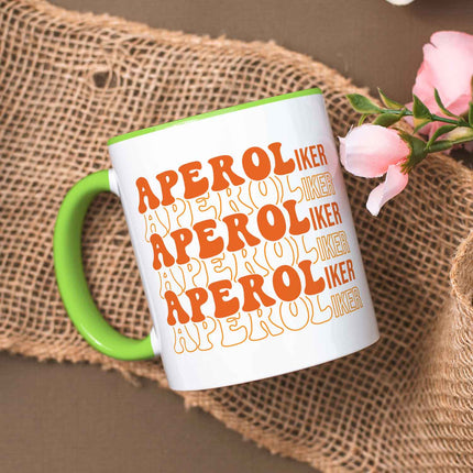 SEO. Bedruckte Tasse mit Aperol Spritz Motiv - Aperoliker - Aperol Geschenk für Frauen und Männer - Hellgrün Linkreich