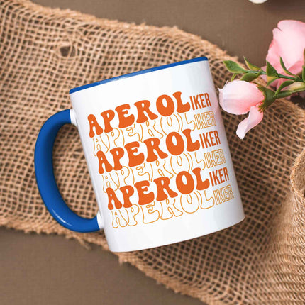 SEO. Bedruckte Tasse mit Aperol Spritz Motiv - Aperoliker - Aperol Geschenk für Frauen und Männer - Blau Linkreich