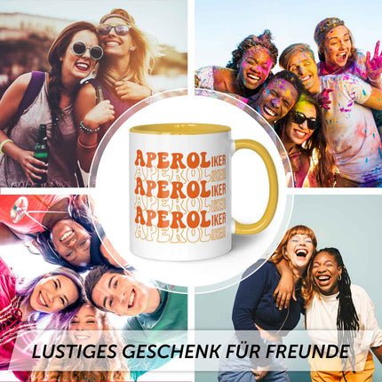 SEO. Bedruckte Tasse mit Aperol Spritz Motiv - Aperoliker - Aperol Geschenk für Frauen und Männer - Gelb Linkreich