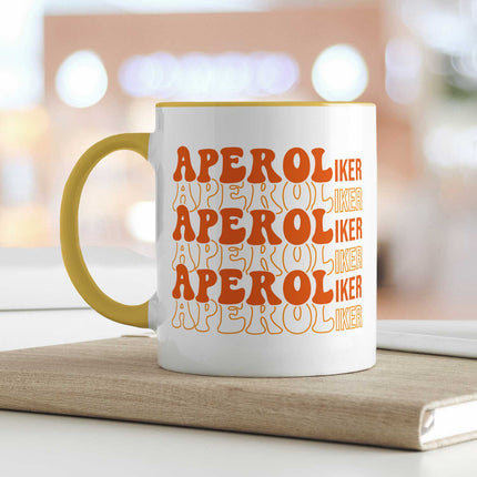 SEO. Bedruckte Tasse mit Aperol Spritz Motiv - Aperoliker - Aperol Geschenk für Frauen und Männer - Gelb Linkreich