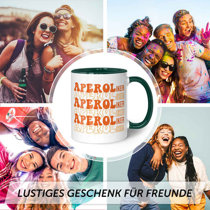 SEO. Bedruckte Tasse mit Aperol Spritz Motiv - Aperoliker - Aperol Geschenk für Frauen und Männer - Dunkelgrün Linkreich