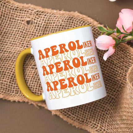 SEO. Bedruckte Tasse mit Aperol Spritz Motiv - Aperoliker - Aperol Geschenk für Frauen und Männer - Gelb Linkreich