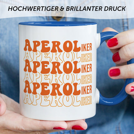 SEO. Bedruckte Tasse mit Aperol Spritz Motiv - Aperoliker - Aperol Geschenk für Frauen und Männer - Blau Linkreich