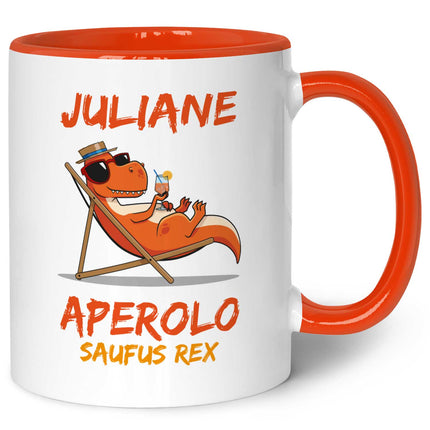 SEO. Bedruckte Tasse mit Aperol Spritz Motiv - Aperolo Saufus Rex - Aperol Geschenk für Frauen und Männer - Orange Linkreich